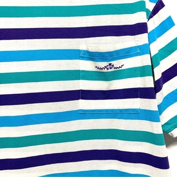 Vintage Huntington Ridge Blue & White Stripe Short Sleeve Shirt Top size Large - Picture 2 of 6